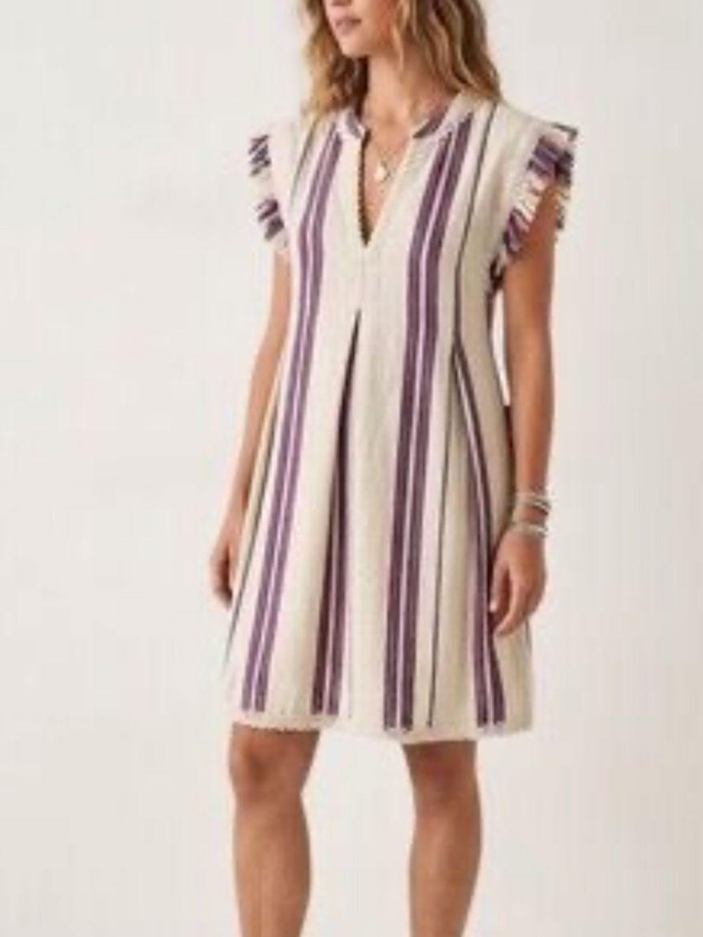 Faherty Cream Dress with Purple Stripes